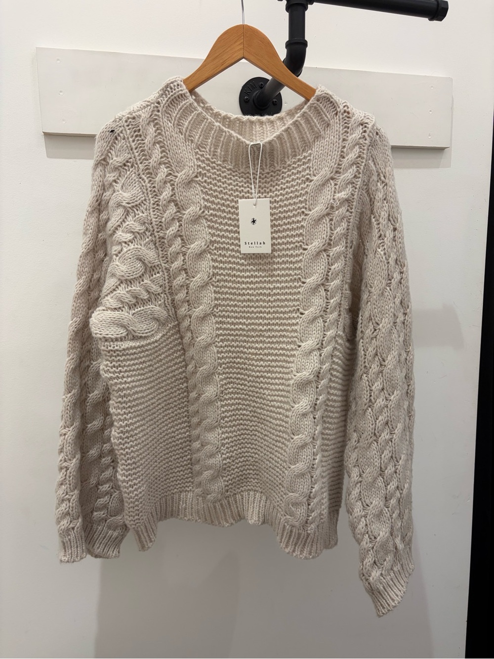 Stellah Knit Cable Crewneck Sweater in Light Beige PM